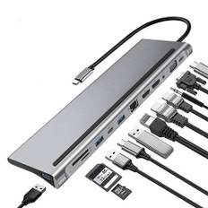 Bakeey 12-i-1 typ-C Dockningsstation USB-C-hubb Splitter-adaptrar med dubbla 4K HDMI-display 1080P VGA 87W USB-C PD3,0 s