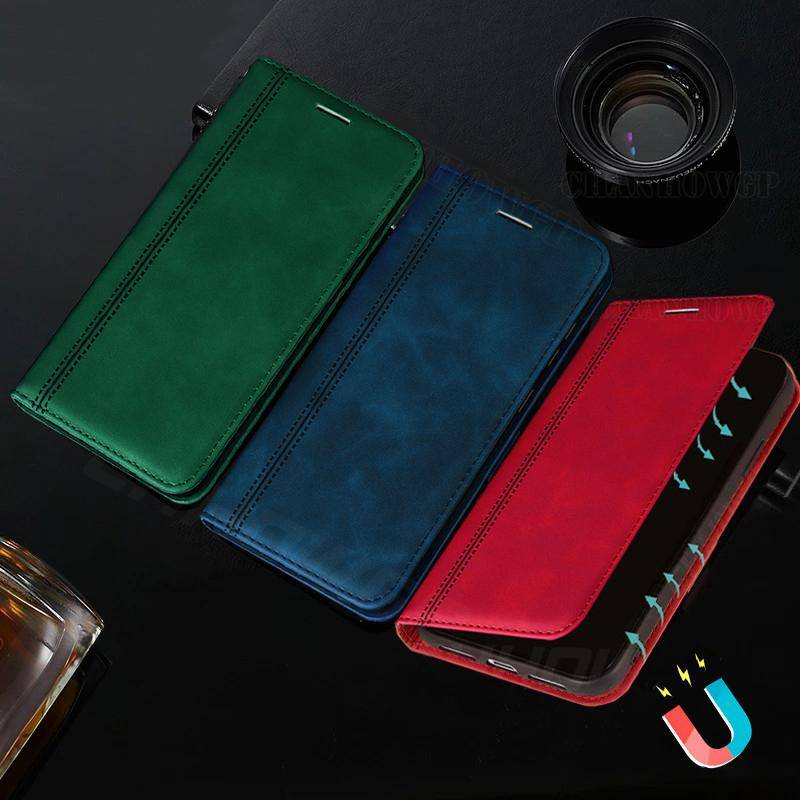 Starkt magnetiskt flipfodral i läder för OPPO Realme C1 C2 C3 3 5 5S 5i 6i 6 Pro Reno 2 Z 2Z 3 A52 A92 A73 A91 A31 A5 A9 Telefonfodral för mjuk plånbo