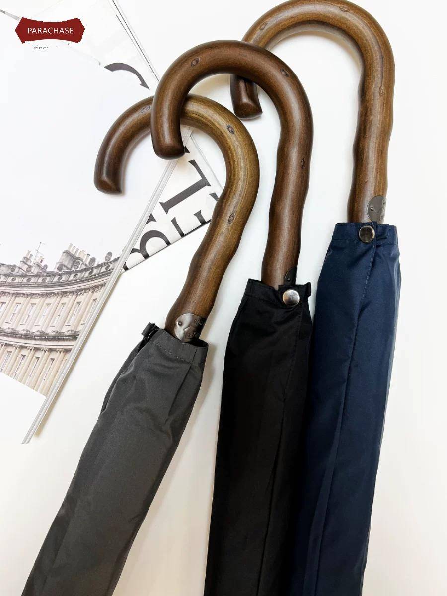 Parachase Retro 12-Rib Umbrella, Large Double-Person 112cm Solid Color Long-Handle Umbrella, Wind and Storm Resistant, Suitable for Home and Business