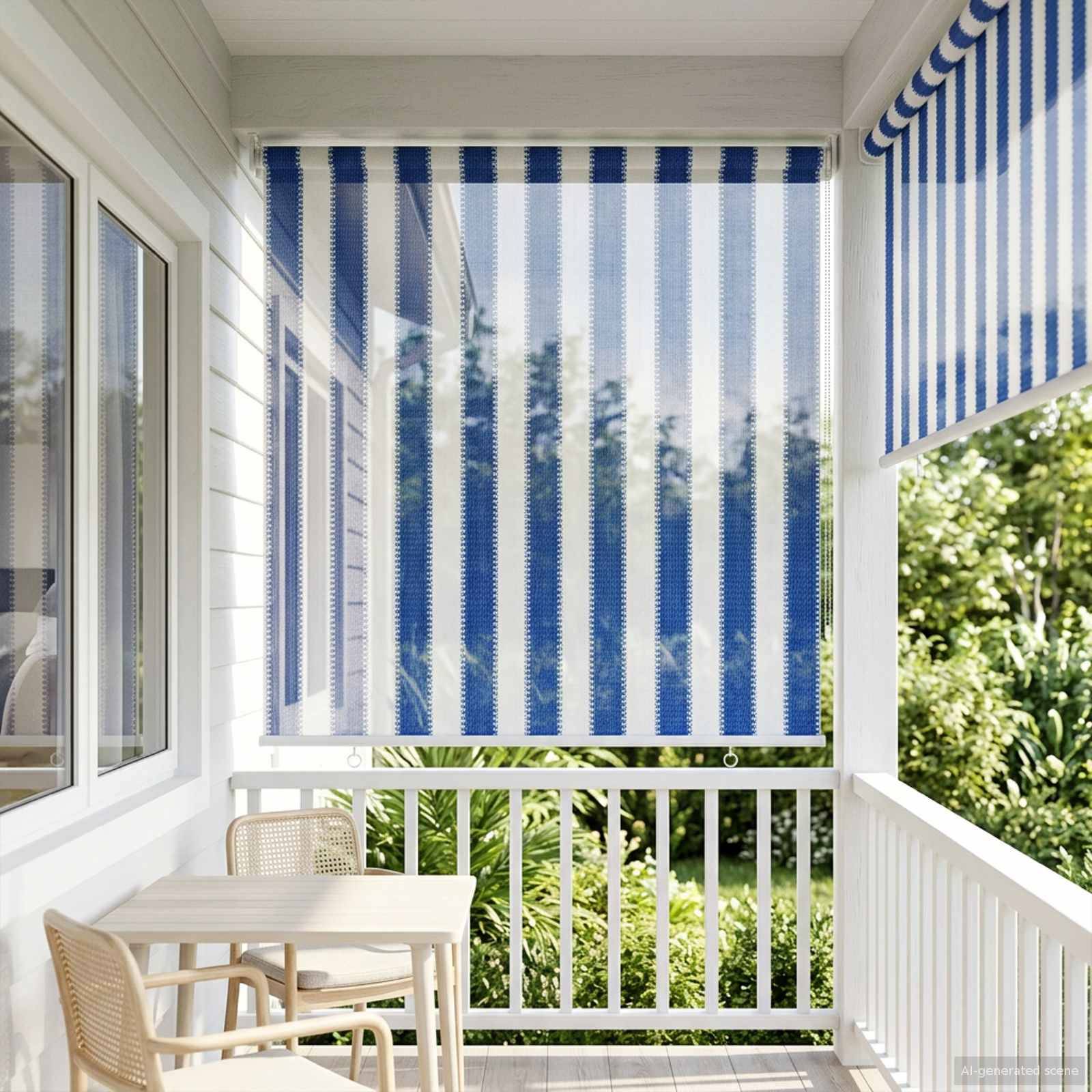 vidaXL Udendørs rulleskærm 90% UV blok Blå og Hvid Stribet 60 x 230 cm