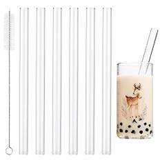 Glas Strohhalme, 6 Stück 14mm Geraden Glas Strohhalm mit 1 Stück Reinigungsbürste, Glasstrohalme Wiederverwendbar bubble tea strohhalme für Cocktail Smoothie Tee Transparent