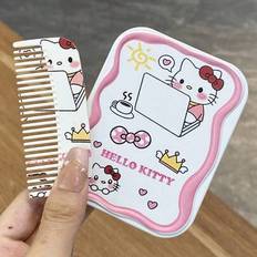 1 st Hello Kitty söt flicka smink hopfällbar handhållen sminkspegel och kam 2-i-1, oumbärlig bärbar kompakt spegel för studenter, smink, billig, rumsi - Multifärgad