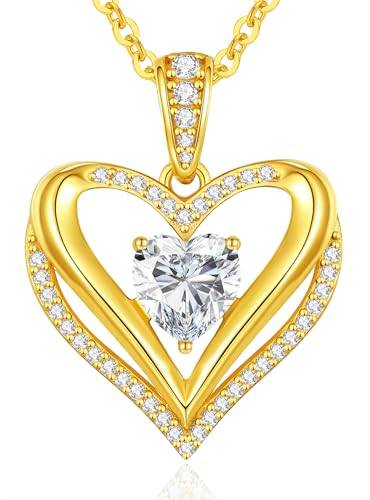 CDE Moissanite Anhänger Kette Damen Silber 925, Halskette für Damen Doppel Herz VVS1 D Farbe, Weihnachten Valentinstag Muttertags Geburtstag Schmuck Geschenke für Frauen Freundin Mama