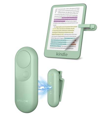 Stouchi Remote Page Turner för Kindle Paper white Colorsoft Oasis Scribe eReaders Tillbehör 2 i 1 Magnetisk Kindle Clicker Control Ergonomisk för Kindle iPad surfplatta med handledsrem-grön
