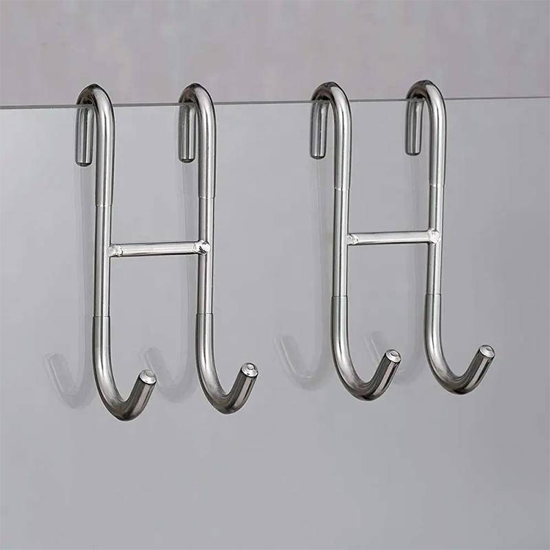 12*5*1,2cm Dubbel S-formad Krok 304 Rostfritt Stål Förvaringshängare För Duschkrok av Glastyp Kök/Badrum Handdukshållare