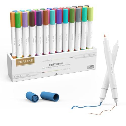 REALIKE Cricut Joy 36 pennor med dubbla spetsar, 33 färger, kompatibla med Circuit Joy 0,4 spetsar och 1,0 spetsar