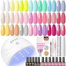 PEACECOLOR Nagellack Kit Semi Permanent Gel, UV/LED Lampa 20 Färger Nagellack, Base Coat+Top Coat*4, Manikyr Dekorationer Komplett Nagelverktyg Kit för Nybörjare