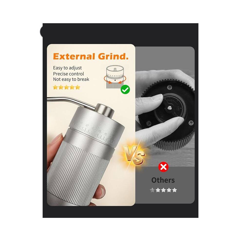 Manual Coffee Grinder with Stainless Steel Burr-22g Capacity Handheld Mill for Espresso, 55 Adjustable Settings & Quiet