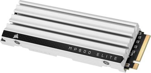 CORSAIR MP600 ELITE 1 TB M.2 PCIe Gen4 x4 NVMe SSD - Optimerad för PS5 - Inbyggd kylfläns - M.2 2280 - Upp till 7 000 MB/Sek Sekventiell Läsning - 3D TLC NAND Med Hög Densitet - Vit