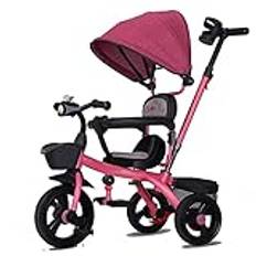 Trehjuling För Barn Tricycle trike tricycle barn trike, 3 hjul baby barnpedal guidad toddler med push stol handtag avtagbar baldakin reversibel plats 8 månader - 6 år gammal (färg: rosa)