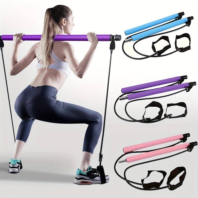 1st Pilates Bar Kit med motståndsband, träningssticka i rostfritt stål, för kvinnor och män, träning hemmagym Knäböj Yoga Pilates och kroppsformning r