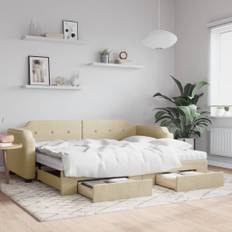 vidaXL daybed med udtræk og skuffer 100x200 cm stof cremefarvet