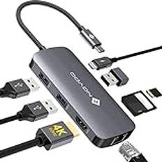 NOVOO USB C Hub 4K@60Hz HDMI Multiport Adapter, 8 i 1 Hub USB C Docking Station med 1Gbps Ethernet, 100W PD, SD/Micro SD, USB 3.0 5 Gbps dataportar för MacBook Pro/Air och fler Type C-enheter