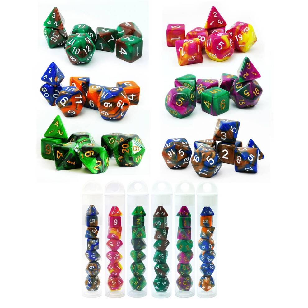 Bescon Mini To tone polyhedral RPG terninger s?t 10 mm lille terning s?t D4-D20 i r?ret 6 Ny diverse farvet af 42 stk