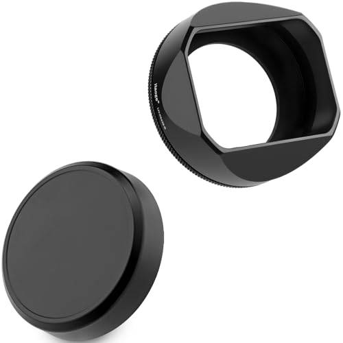 Haoge 39 mm fyrkantig metalllinsskydd för Fujifilm X-E5 & XF 23 mm f2.8 set Fujinon XF27 mmF2.8 R WR lins skruvad huva svart, med metalllock, på XE5 kamerakropp kit