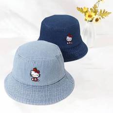 Sanrio Ny Söt Hello Kitty Tecknad Mönstrad Vändbar Solskyddande Denim Bucket Hat, Lämplig För Barn Vardagsbruk, Vår/Sommar - Multi-color (12-16Y)