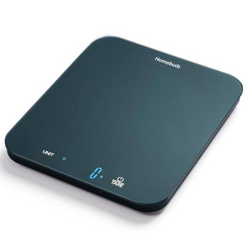 Homebuds Digital köksvåg för upp till 15 kg, vikt i gram och oz, noggrannhet på 1 g/0,1 oz, för bakning och matlagning, led-skärm, i härdat glas, 3 x AAA-batterier ingår, blå