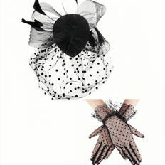 3st/Set Fascinators Hattar Och Spetshandskar Set För Kvinnor Fancy Tea Party Hattar 2024 Elegant 1950-tal Kentucky Derby Hattar Hårklämma För Brud Brö - Svart