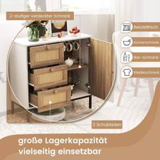 Skänk byrå i rotting med 1 dörr och 3 lådor köksskåp 80 x 35 x 80,5 cm vit + natur