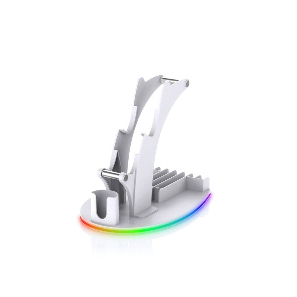For PS5 Desktop Storage Stand Controller Stand with RGB Lights Headphone/Handle/Remote/Disc Desktop Storage Stand White