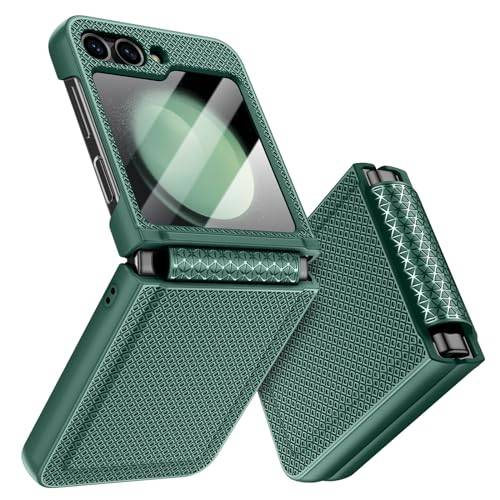 Doeshine för Samsung Galaxy Z Flip 5 fodral med baksida skärmskydd och gångjärnsskydd, smal passform snygg textur halkfri hårt stötsäkert skyddande fodral för Samsung Galaxy Z Flip 5 (grön)