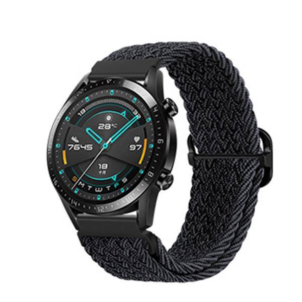 Vävt Nylon Klockarmband Kompatibelt med Huawei GT5 Pro/Buds, Justerbart och Bekvämt för Daglig Användning Black 22 mm