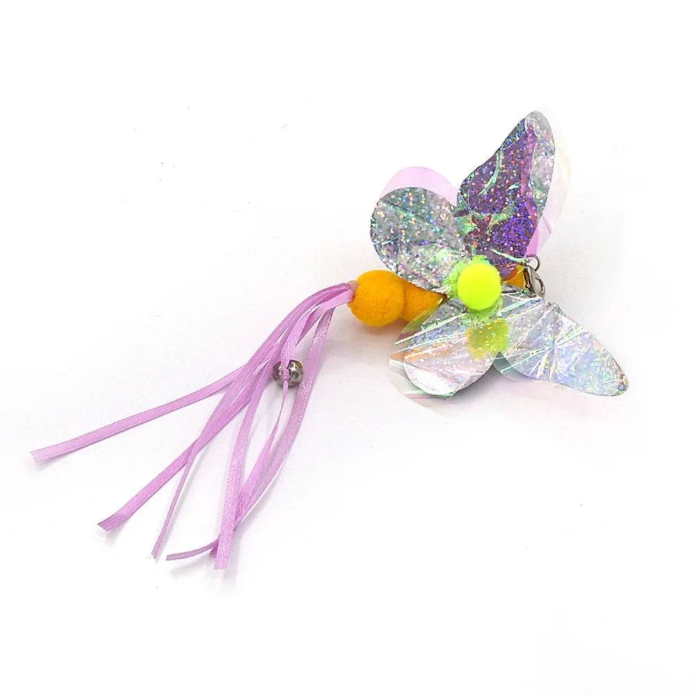 Feather Wand Cat Toy with Bell & Worm String - Interactive Teaser Set - 6