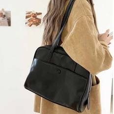 Korean Style New Pillow Handbag, Retro Shoulder Bag, Large Capacity Tote Bag For Work Commute, No Pendant Included, Pendant Is For Styling Only - Black