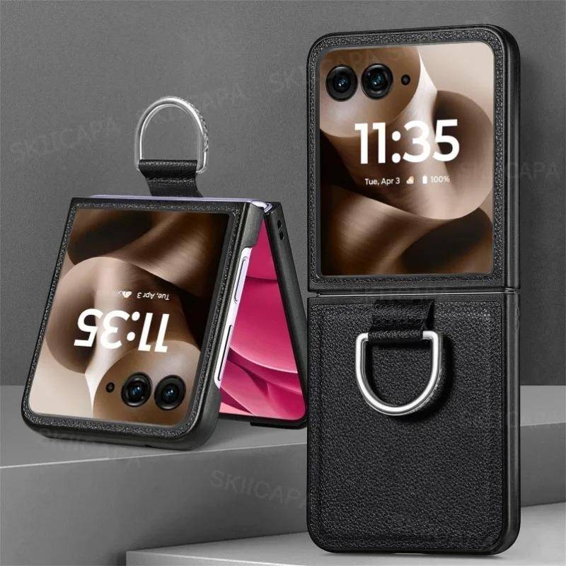 För Motorola Razr 70 Ultra Ringhållare Telefonfodral För MOTO Razr Ultra 2026 Kortplatser Läderplånbok Skyddande Baksida brun