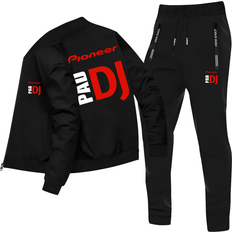 TEMU Men's Trendy Dj Print Jacket And Jogger Set - Casual Sporty Two-piece Outfit With Zipper Detail, Long Sleeve, Polyester Blend, Fall/winter Collection
