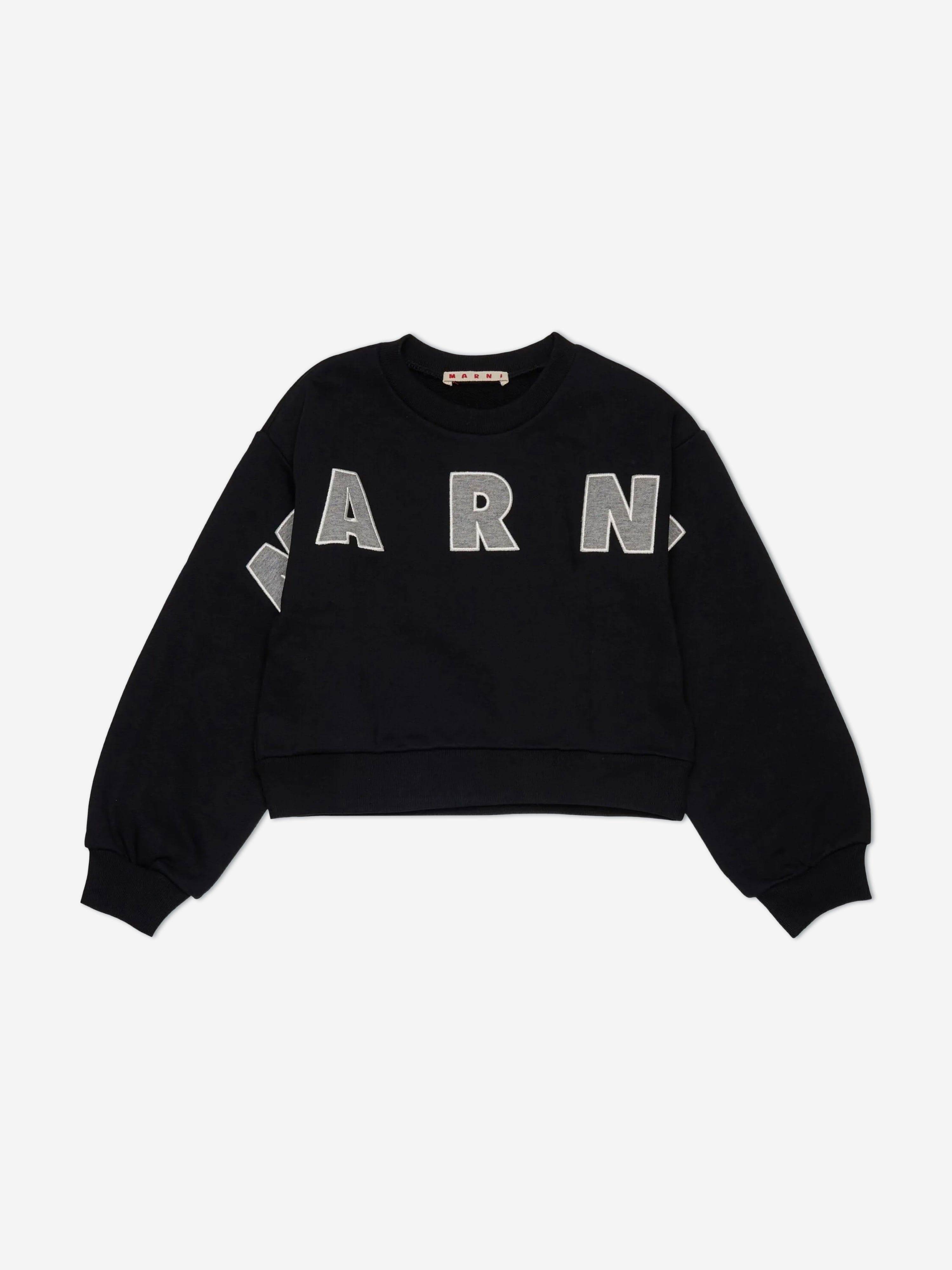 MARNI Girls Cropped Logo Sweatshirt in Black - Black / 10 Yrs