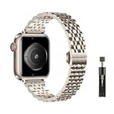 WoPail Armband för kvinnor kompatibelt med Apple Watch 41 mm, 40 mm, 38 mm, serie 10/9/8/7/6/5/4/3/2/1, ersättningsarmband i metall premium smala damarmband för iWatch SE/SE 2 – starlight