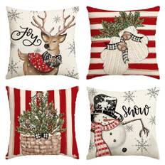 Artoid Mode Rot Streifen Schneemann Rentier Handschuhe Weihnachten Kissenbezüge 4er Set, 40x40 cm Christmas Zierkissenbezug Cushion Cover Couch Deko