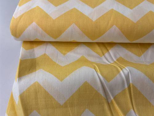 Poplin - zig zag i gul og offwhite