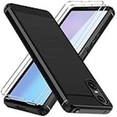iVoler Fodral för Sony Xperia 10 VI med 2 stycken härdat glas, [stötskydd i militärklass] skyddande fodral, tunt mjukt TPU silikon anti-fingeravtryck repskydd, svart