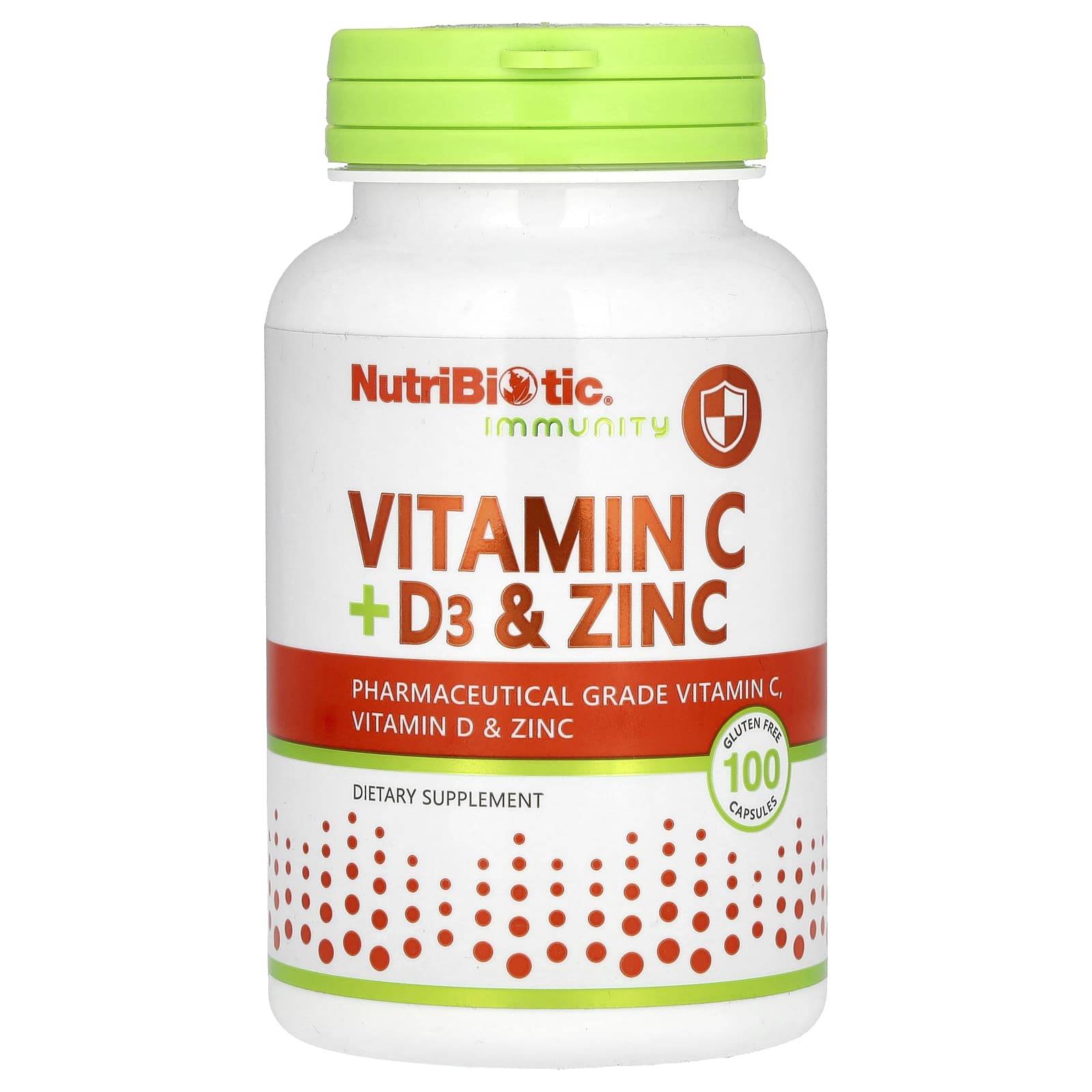 NutriBiotic, Immunitet, Vitamin C + D3 & Zink, 100 Kapslar