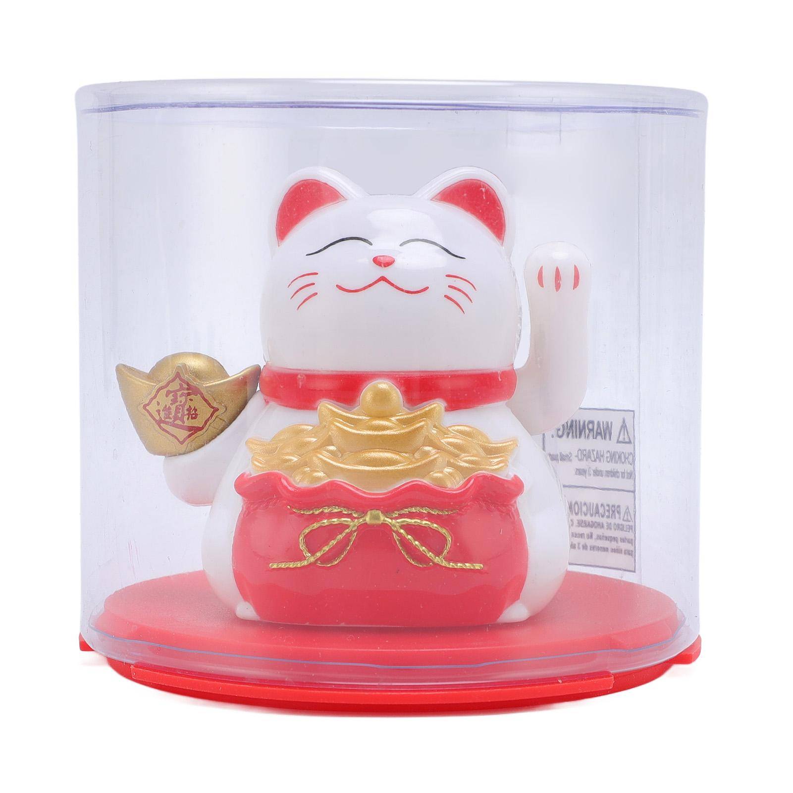 Feng Shui Lyckokatt Solcellsdriven Vinkande Maneki Neko Dekoration Lyckokatt Staty för Hem Butik Bil vit