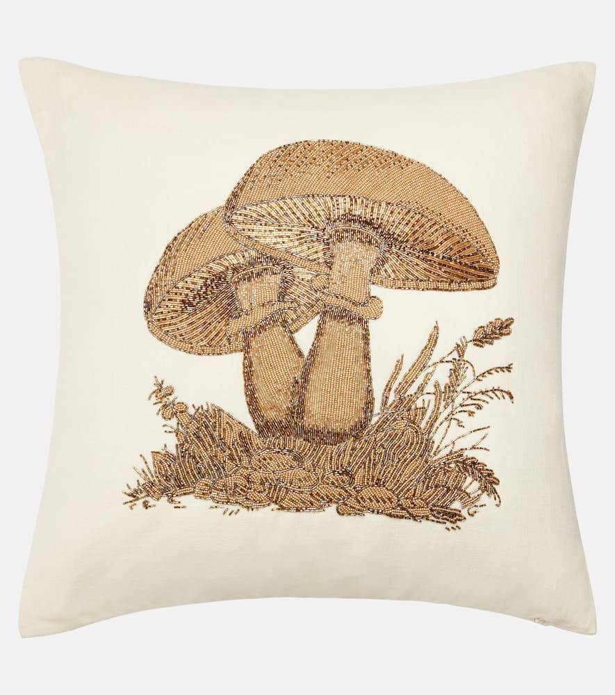 Jonathan Adler Cojín Botanist Mushrooms Large de lino - blanco - Talla Única