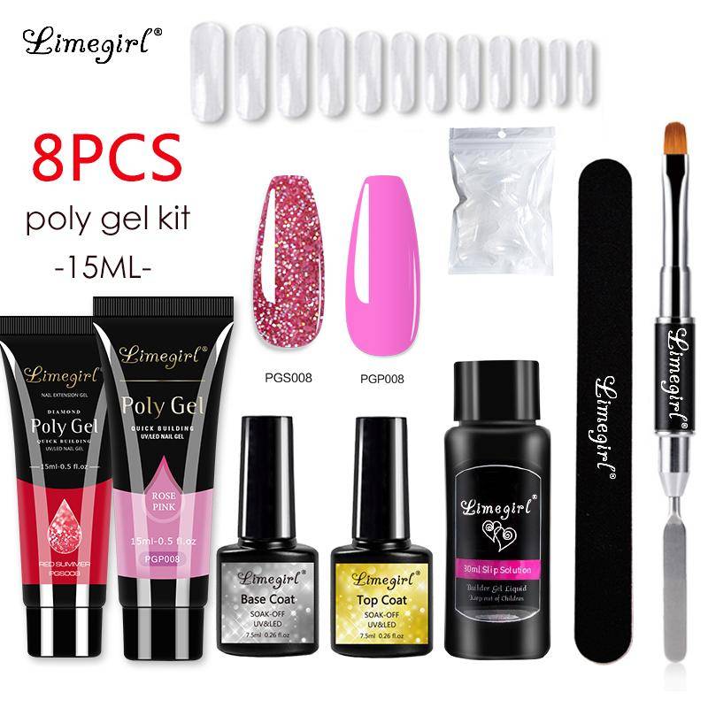 Limegirl Poly Nail Gel Kit Professionell set Art Design Dekorationer Gel för förlängning Poly Nail Gel Kit Bygggel för naglar