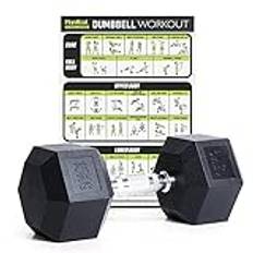 PhysKcal Poly Hex Dumbbells Hantelset, 15 kg, enkel hantel, hantlar i luktfritt polygummi, gummiklädda hantlar, 2,5 kg/5 kg/7,5 kg/10 kg/12,5 kg/15 kg/17,5 kg/20 kg, set med vikter för hem och gym