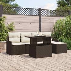 vidaXL Havesofa Sæt med pude 6 pcs Brun Poly rattan