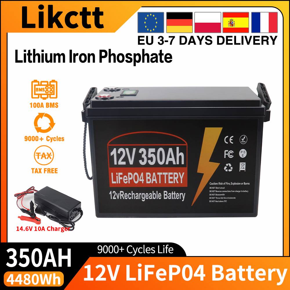 12V 24V 100AH 150AH 200AH 300AH 350AH LiFePO4 Lithium Iron Phosphate Battery Built-in BMS For RV Campers Golf Cart Solar Storage EU Stock TAX FREE