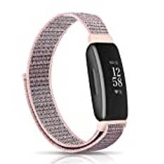 Niboow Armband kompatibelt med Fitbit Inspire HR/Fitbit Inspire/Inspire 2/Ace 2, stretchigt mjukt vävt nylon ventilerande ersättningsarmband tillbehör kvinnor män barn för Fitbit Inspire HR-rosa