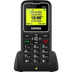 För äldre man 2g har telefon uniwa v171 gms mobil trådlös fm 1000 mah mobiltelefoner 1.77 "skärm gratis laddningsdocka - Ryskt tangentbord / Svart