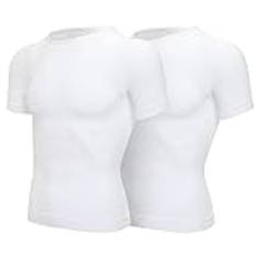 SLIMBELLE Shapewear Herr kompressionströja figurformande magkontroll underkläder undertröja form undertröja body shaper snäva elastisk väst smal body midjeformare ärmar mage topp män, Vit + vit, L