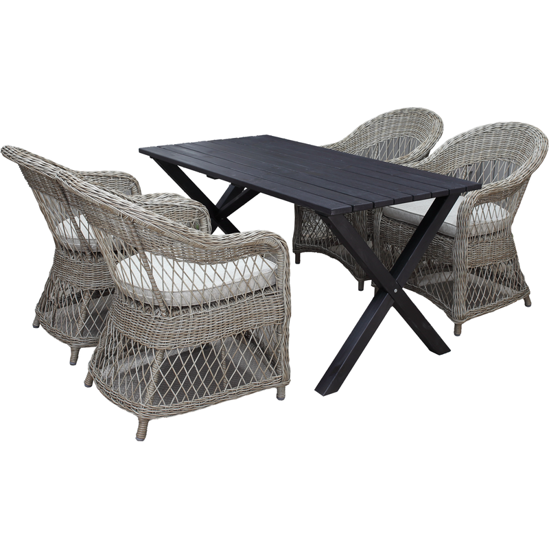 Utomhusmöbelgrupp 150 cm Bord & 4 Merida naturell stolar Baltic Garden