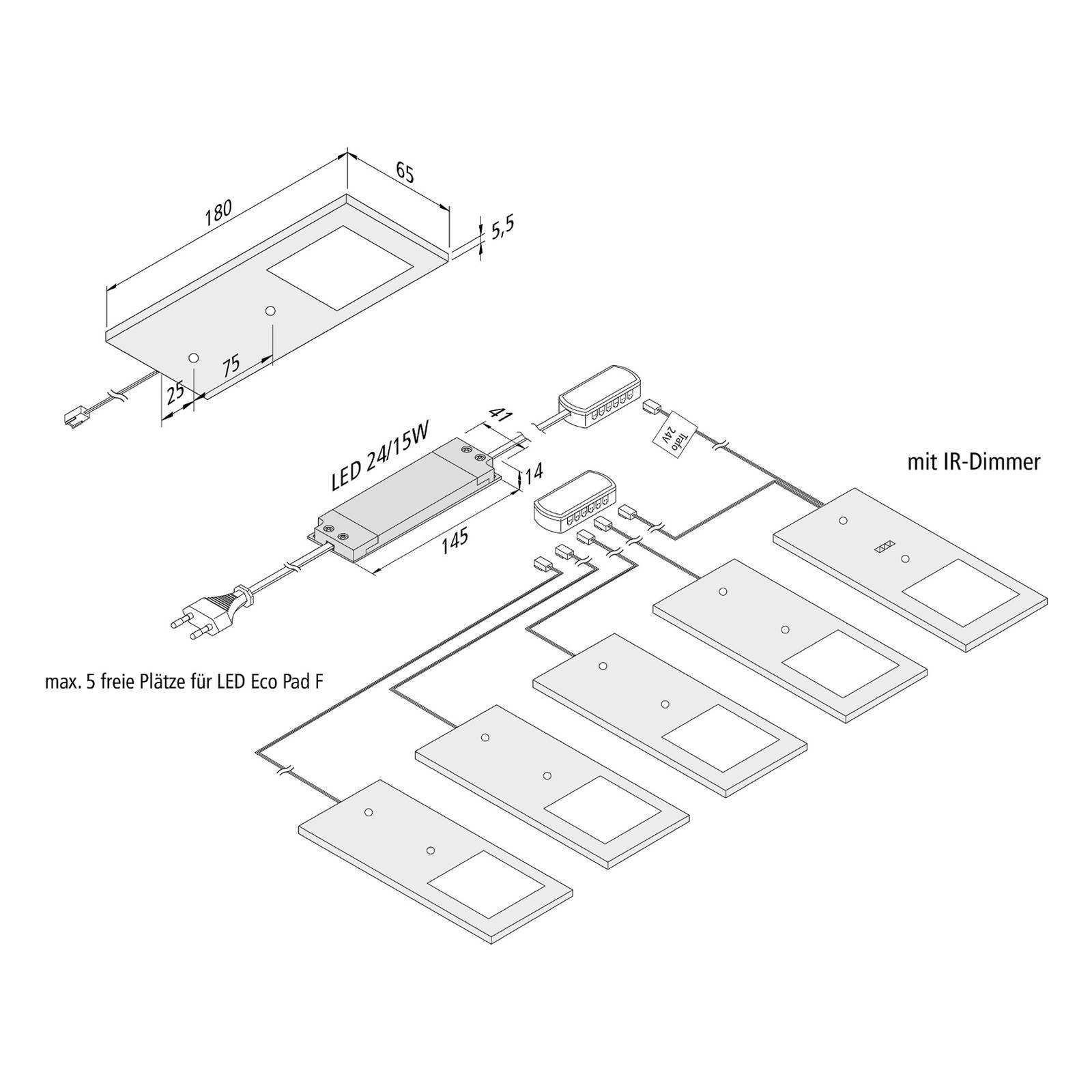 Hera LED-bänklampa Eco-Pad F 5x-Set 3000K svart F, dimbar, Svart, Kök, Aluminium / grå / zink, Modern, Underskåpsbelysning