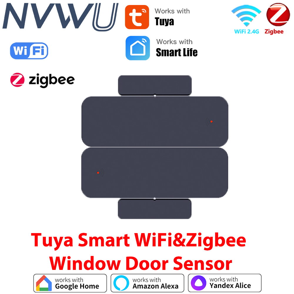 Tuya Smart WiFi or Zigbee Window Door Sensor Smart Home Security Alarm System Voice Control Works with Alexa Google Home