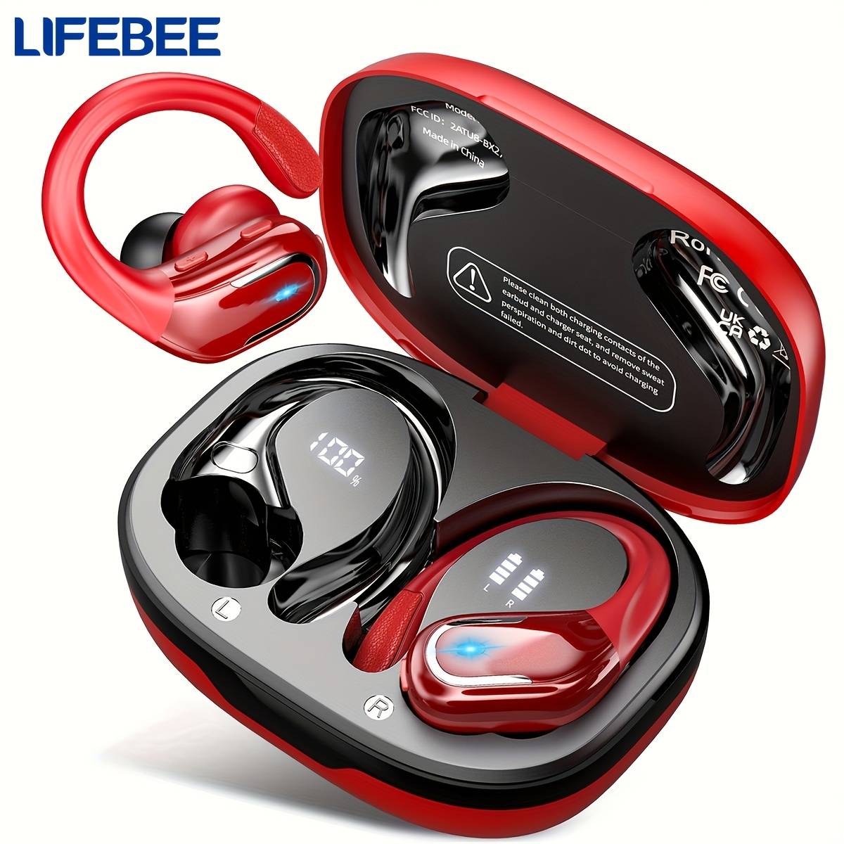 TEMU Lifebee New Wireless Earbuds For Running Sports, Wireless Earphones With Earhooks Pure Sound, Over Ear Headphones With Dual-led Display, Noise Cancelling Headset Earphones Built-in Microphone