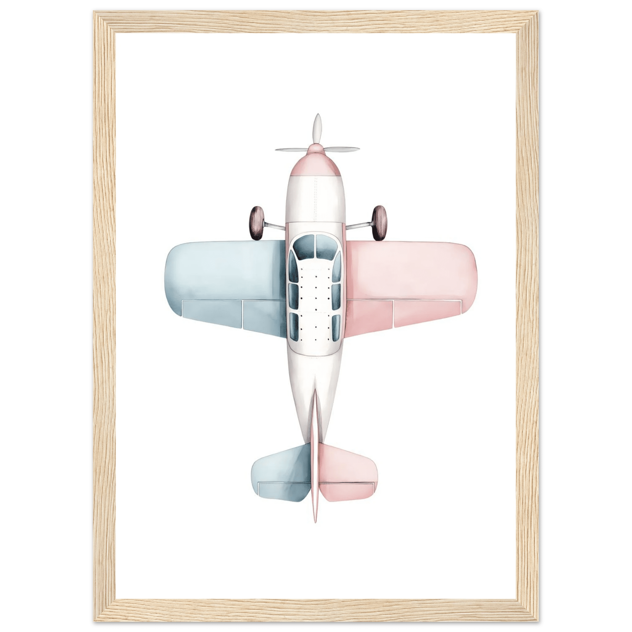 Flygplansposter-21x29.7 cm / 8x12" / Med ram / Ljust trä